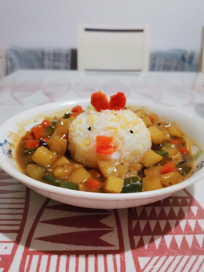 hon3y做的人见人爱花见花开 三只小鸡日式咖喱饭