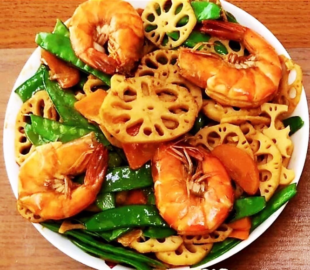 大虾炒藕片
