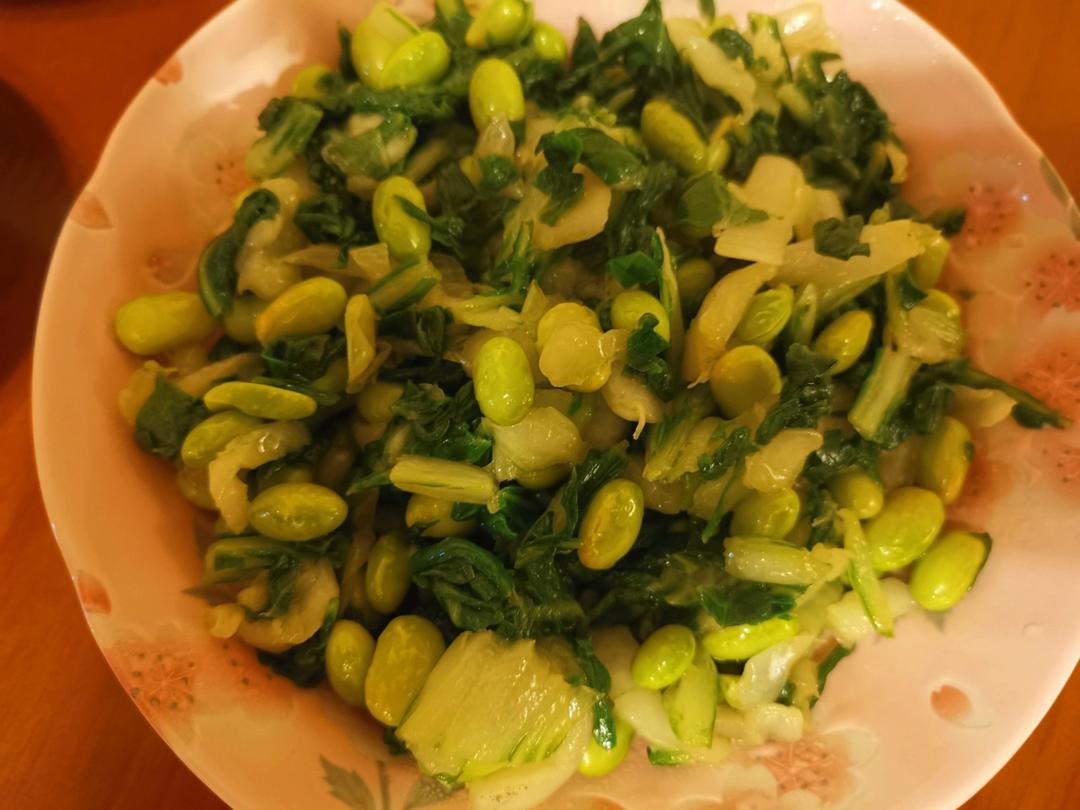 🌼小时候经常吃的菜，腌菜花炒毛豆🥗