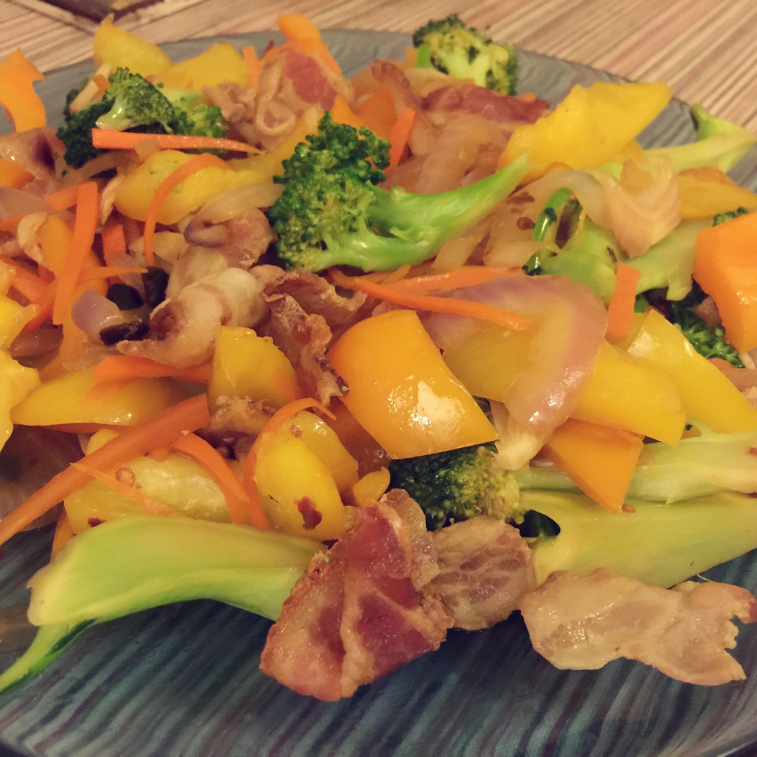 西兰花香菇炒培根