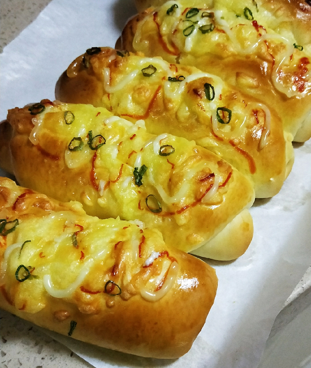 香葱芝士火腿面包🌸不用面包机的做法