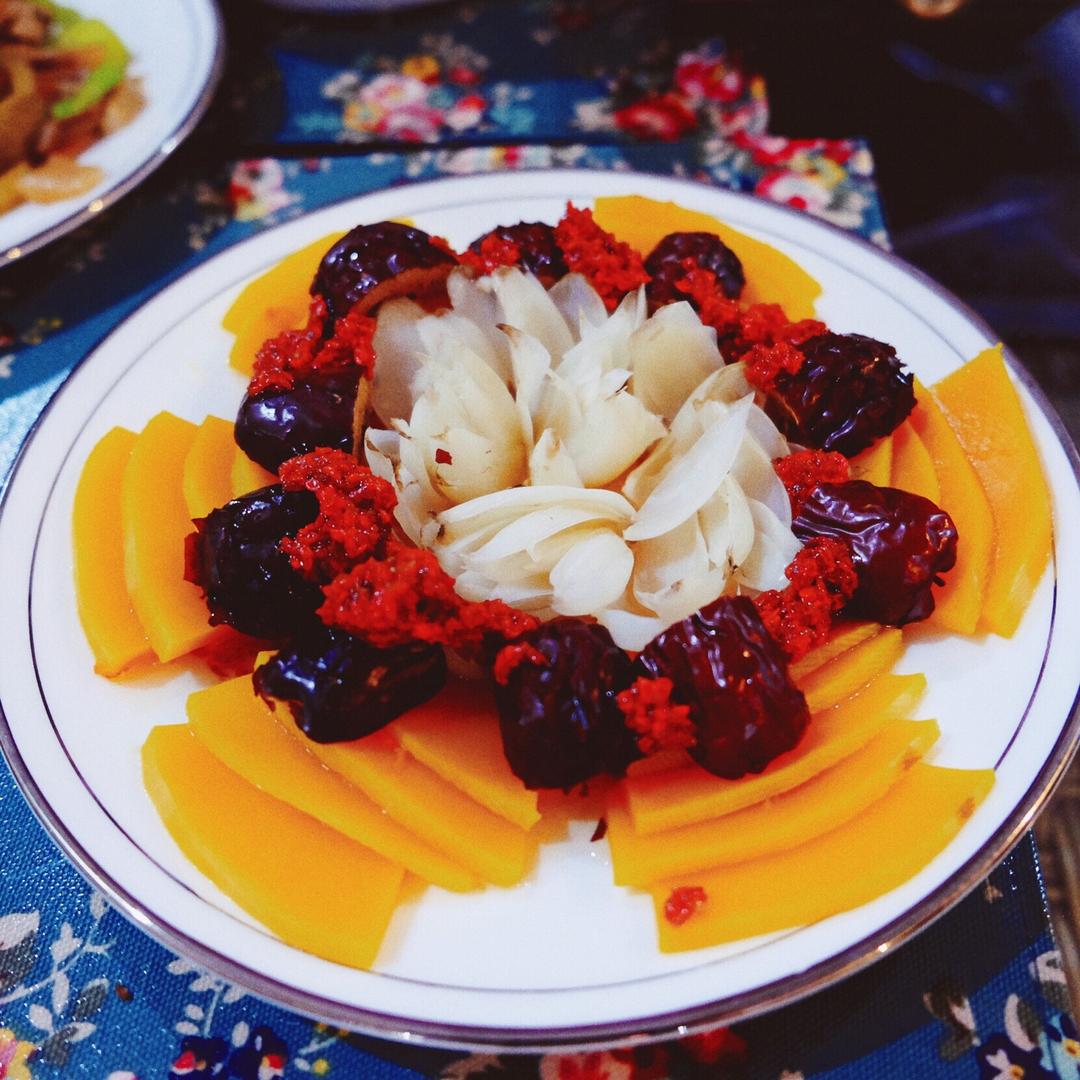 scarlettop做的花开富贵百年好合蒸南瓜百合