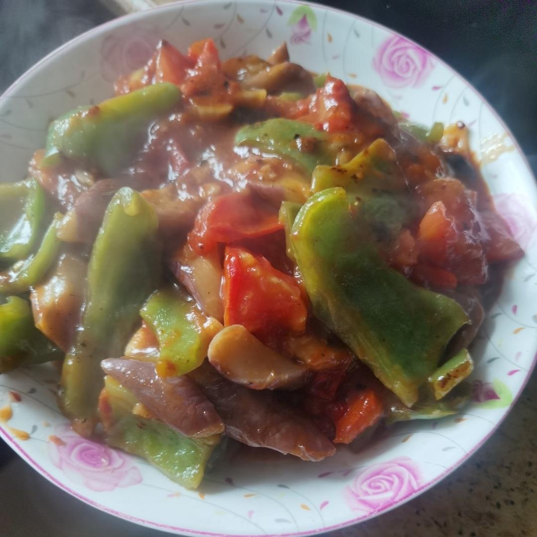 5分钟快手下饭菜#番茄炒茄子🍅番茄家族