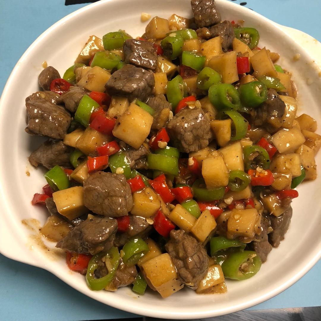 家常菜~杏鲍菇烧牛肉粒