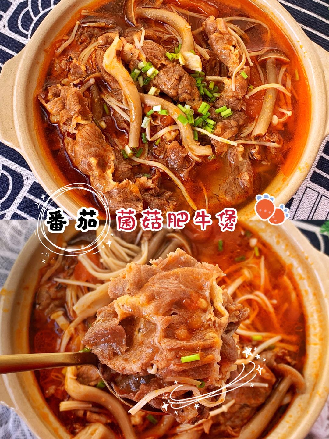 鲜掉眉毛酸甜开胃番茄菌菇肥牛煲的做法