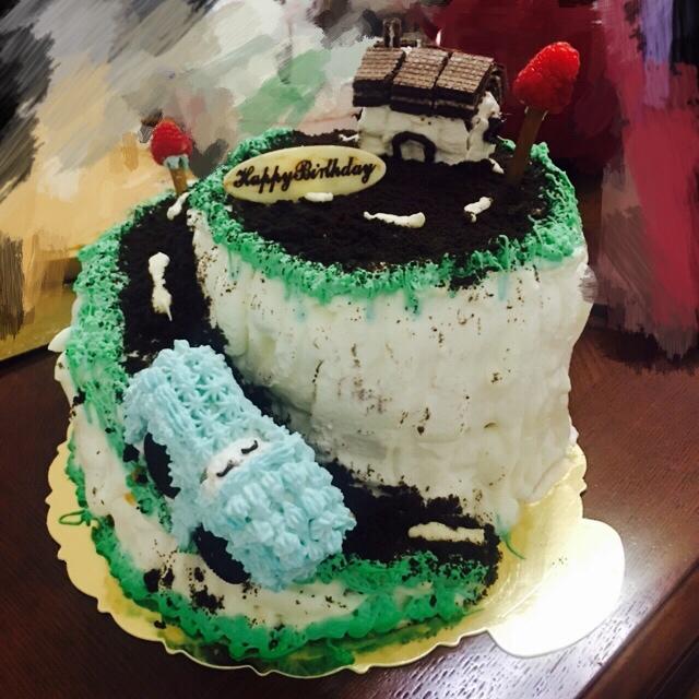 双层山道汽车场景水果奶油蛋糕（拼接步骤图，2磅版）