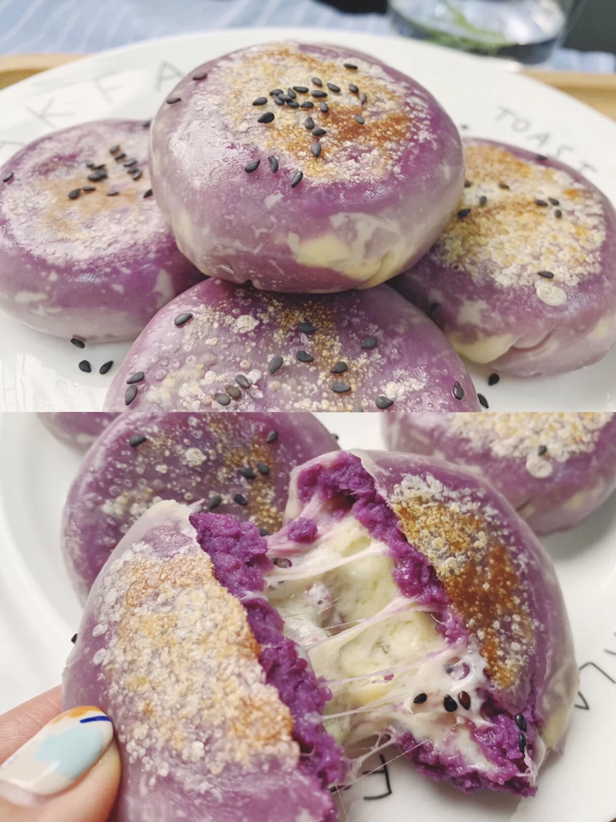 无油紫薯饼（芝士拉丝）的做法