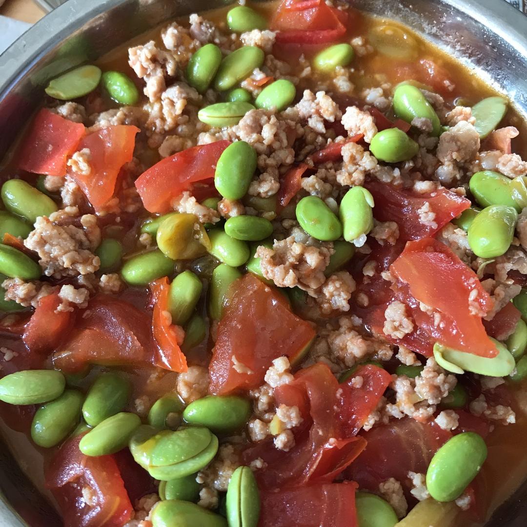 肉末番茄烧毛豆