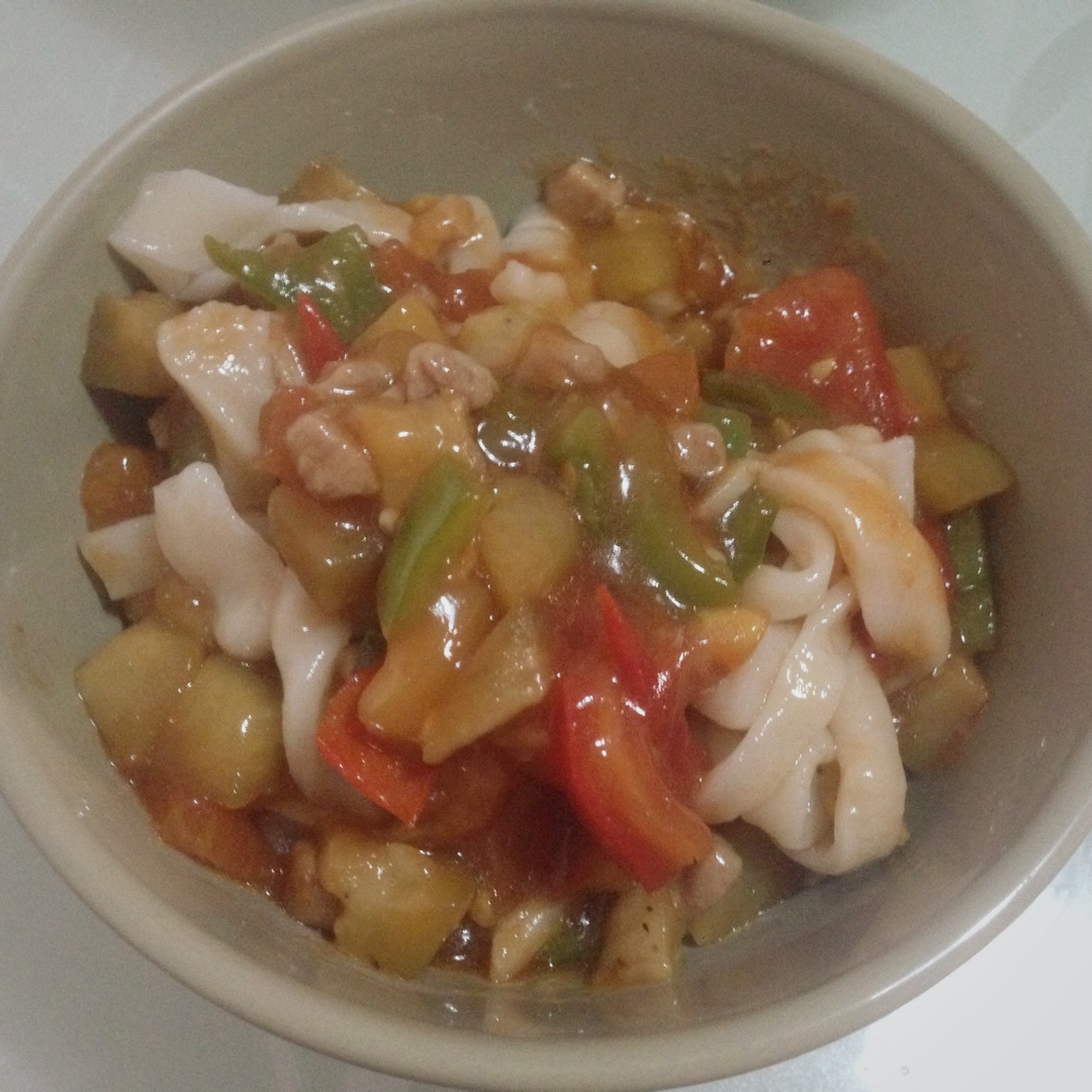 茄子肉丁打卤面