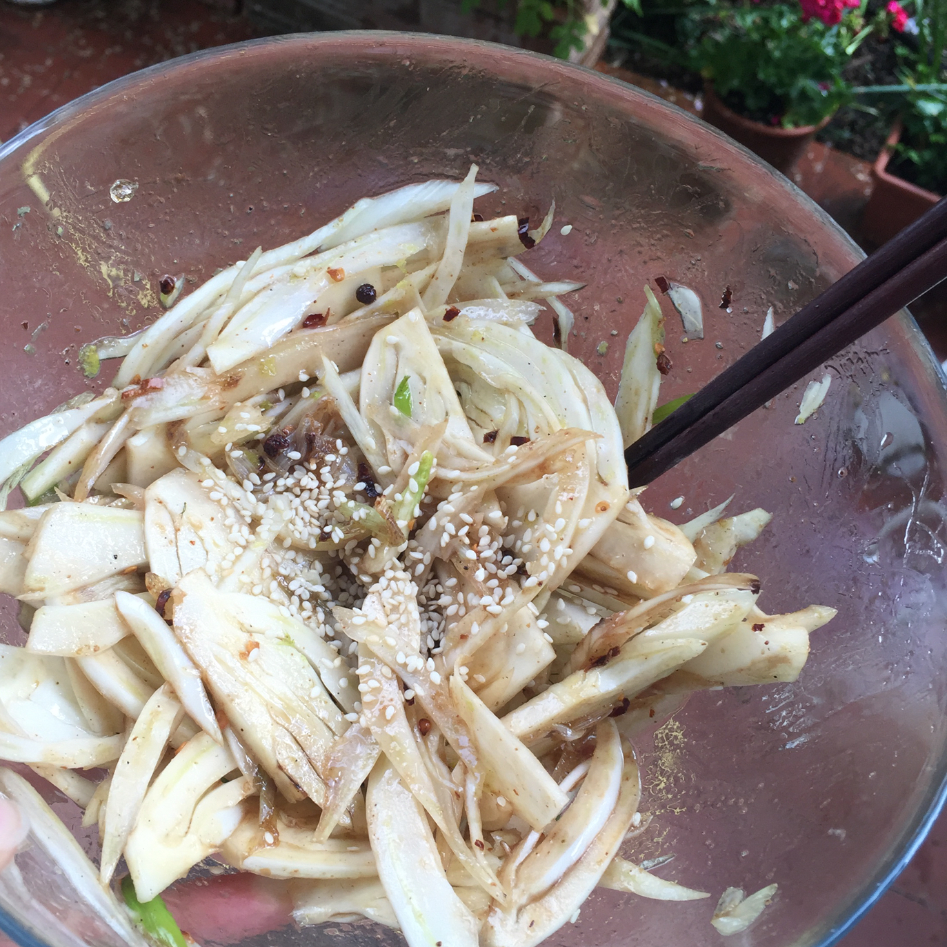 九月蛋花汤做的凉拌茴香根