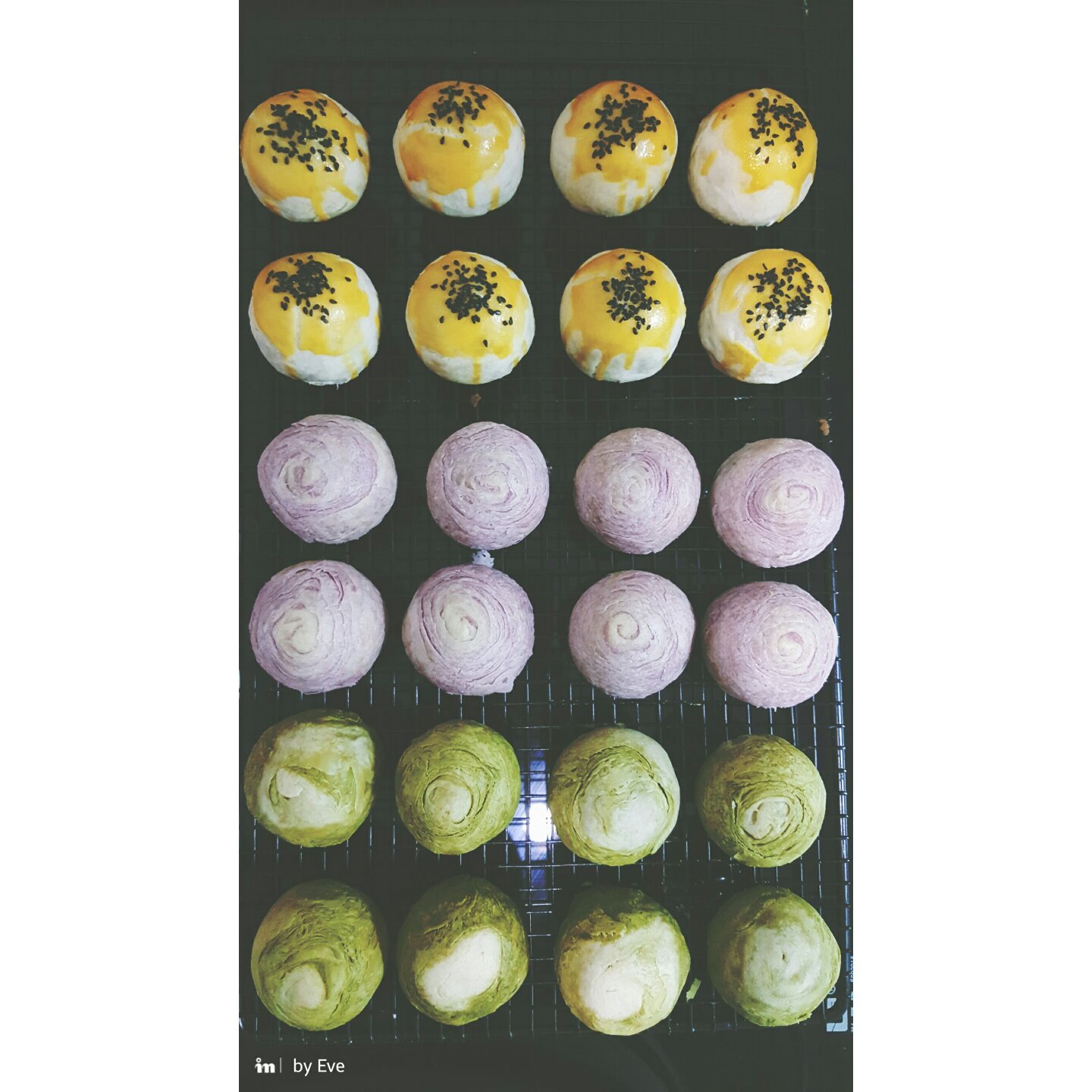 蛋黄酥~紫薯、抹茶、原味~花好月圆，中秋快乐~内附一次做六色蛋黄酥方法~