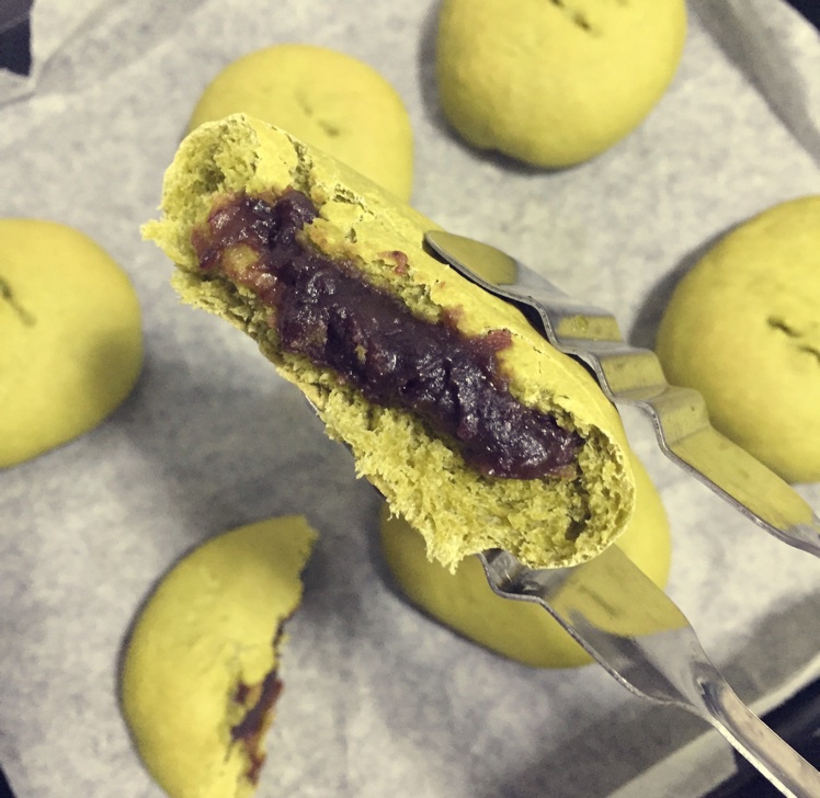 抹茶豆沙小面包（无油脂）