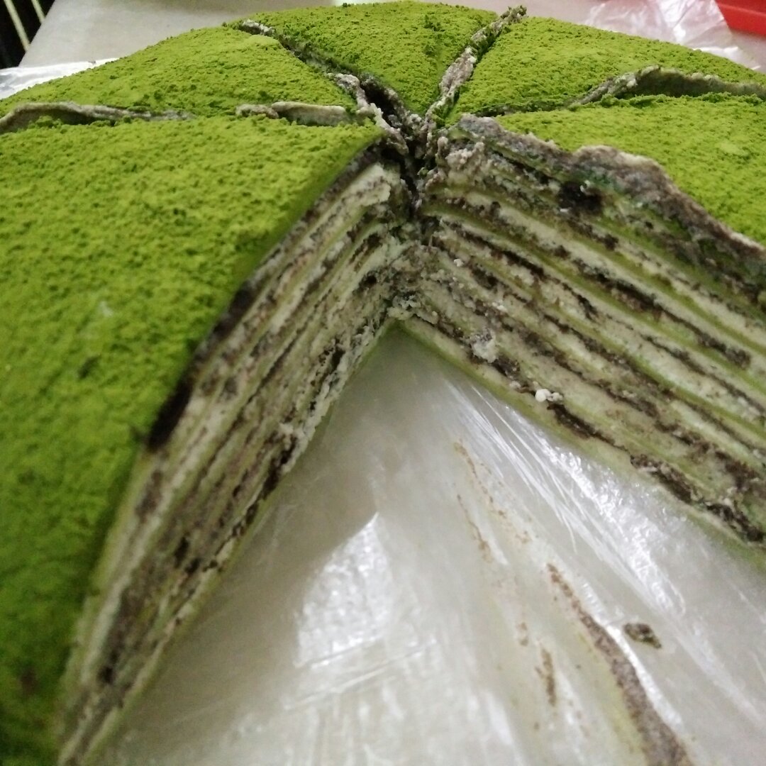 抹茶草莓千层蛋糕（可丽饼）mille crepe cake