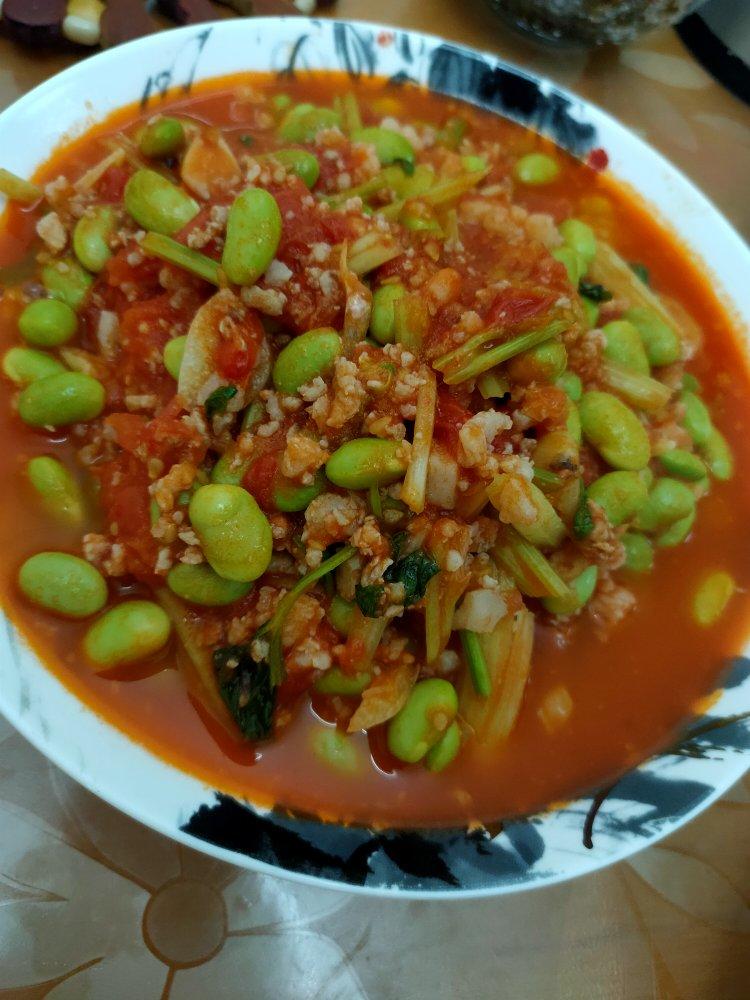 肉末番茄烧毛豆