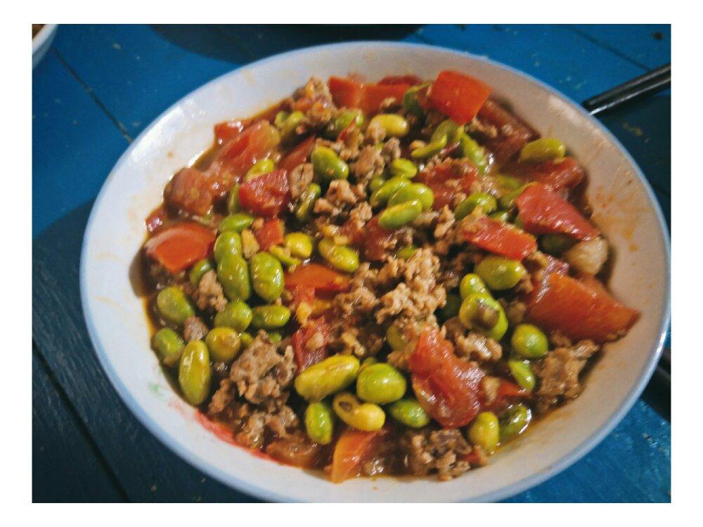 肉末番茄烧毛豆