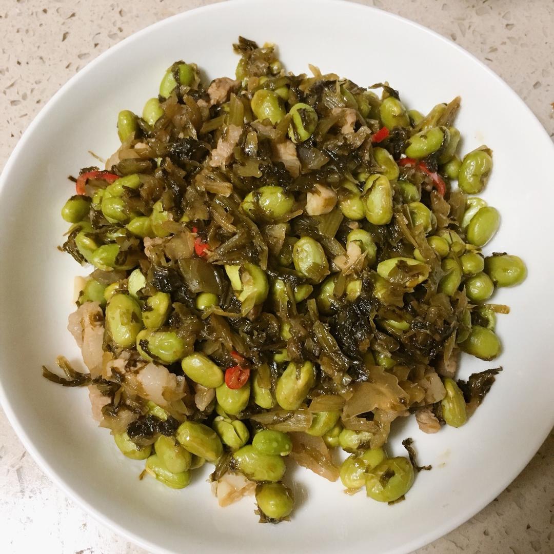 雪菜牛肉丝炒毛豆