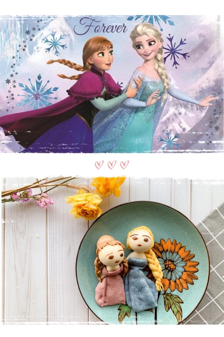 冰雪奇缘艾莎和安娜卡通馒头原创