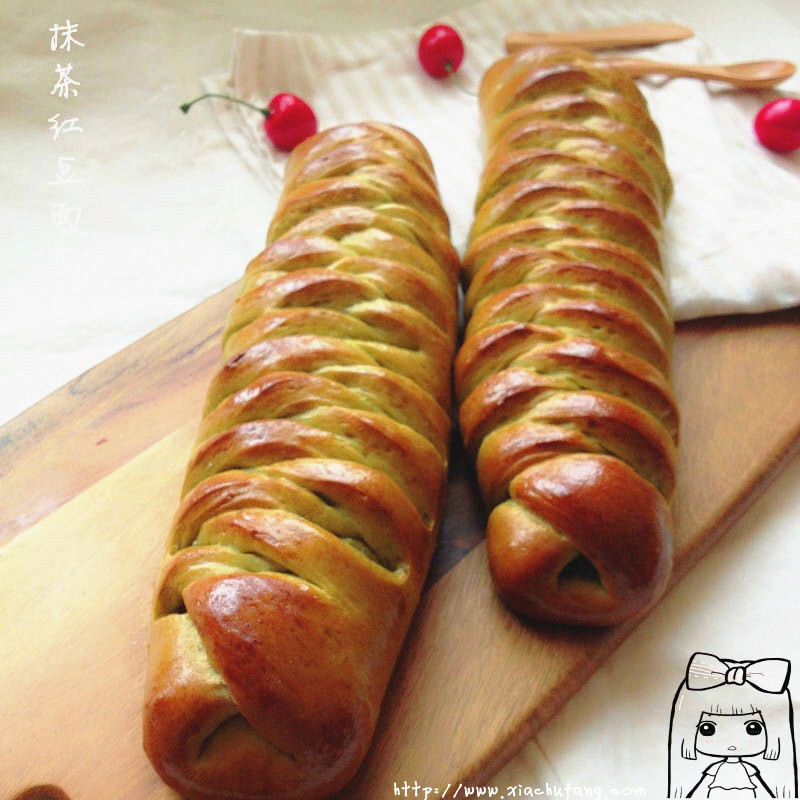 抹茶红豆面包