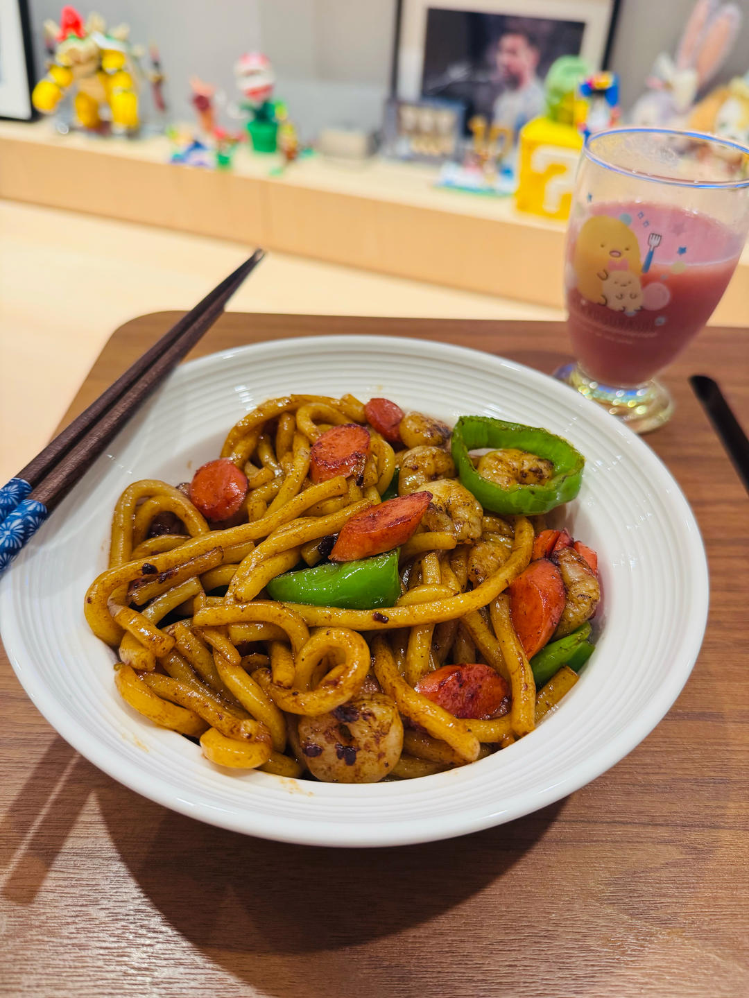 青椒火腿炒乌冬面