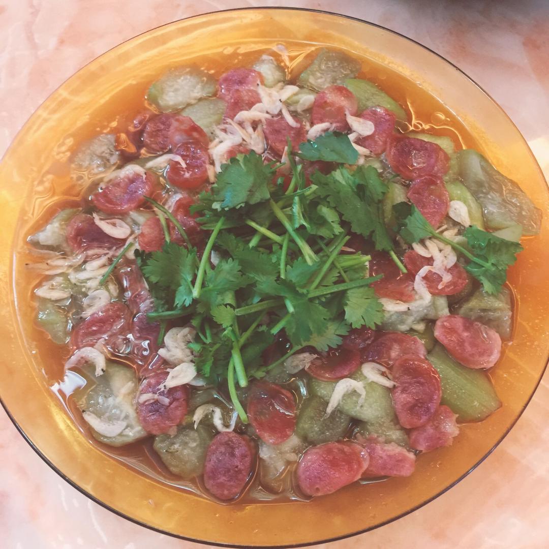 keira私房手作做的【丝瓜蒸香肠】鲜嫩美味傻瓜菜