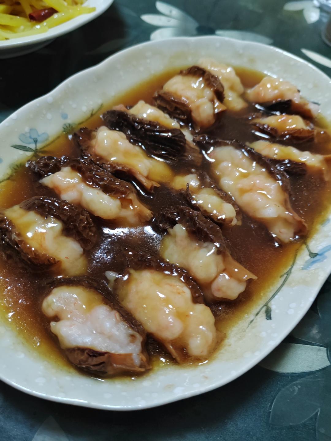 懒人快手养生菜【羊肚菌酿虾滑】