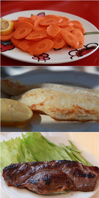 13天减肥法のDay5：胡萝卜+黄油煎鳕鱼+牛排生菜沙拉