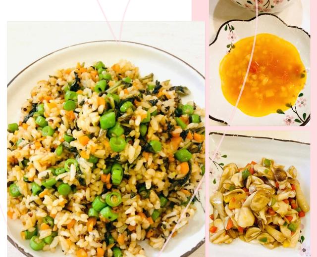 素🉑梅干菜豆角炒饭,双椒赤松茸,番茄土豆汤的做法