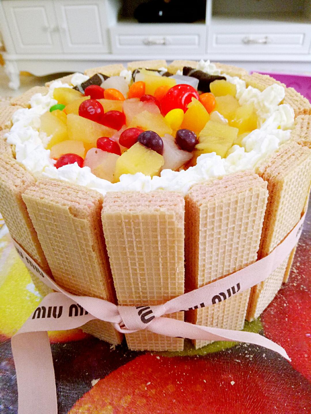 生日蛋糕教程【威化饼干围边】