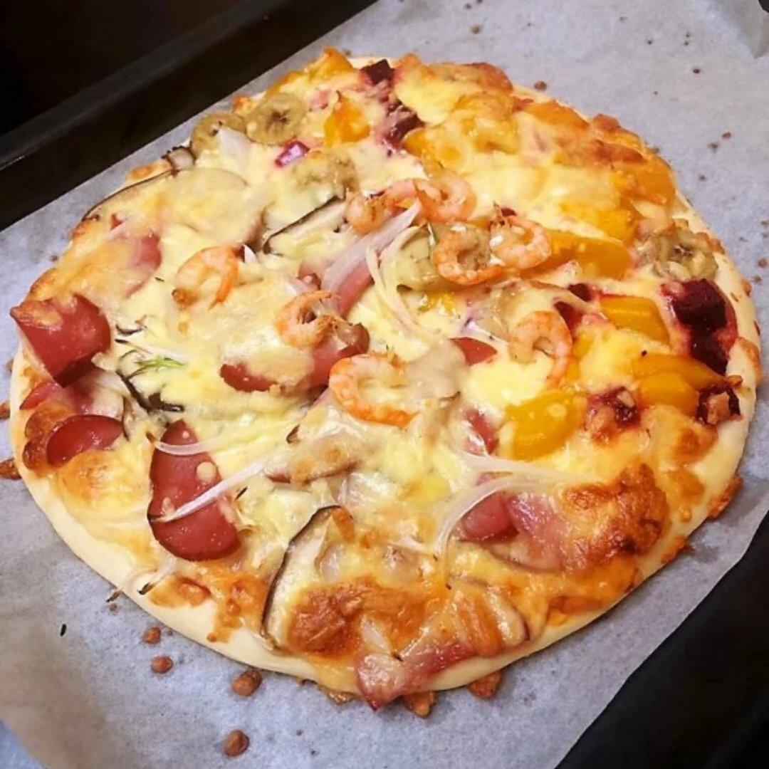 妈咪ydo0做的必胜客美式铁盘披萨松软饼底的夏威夷bbq披萨