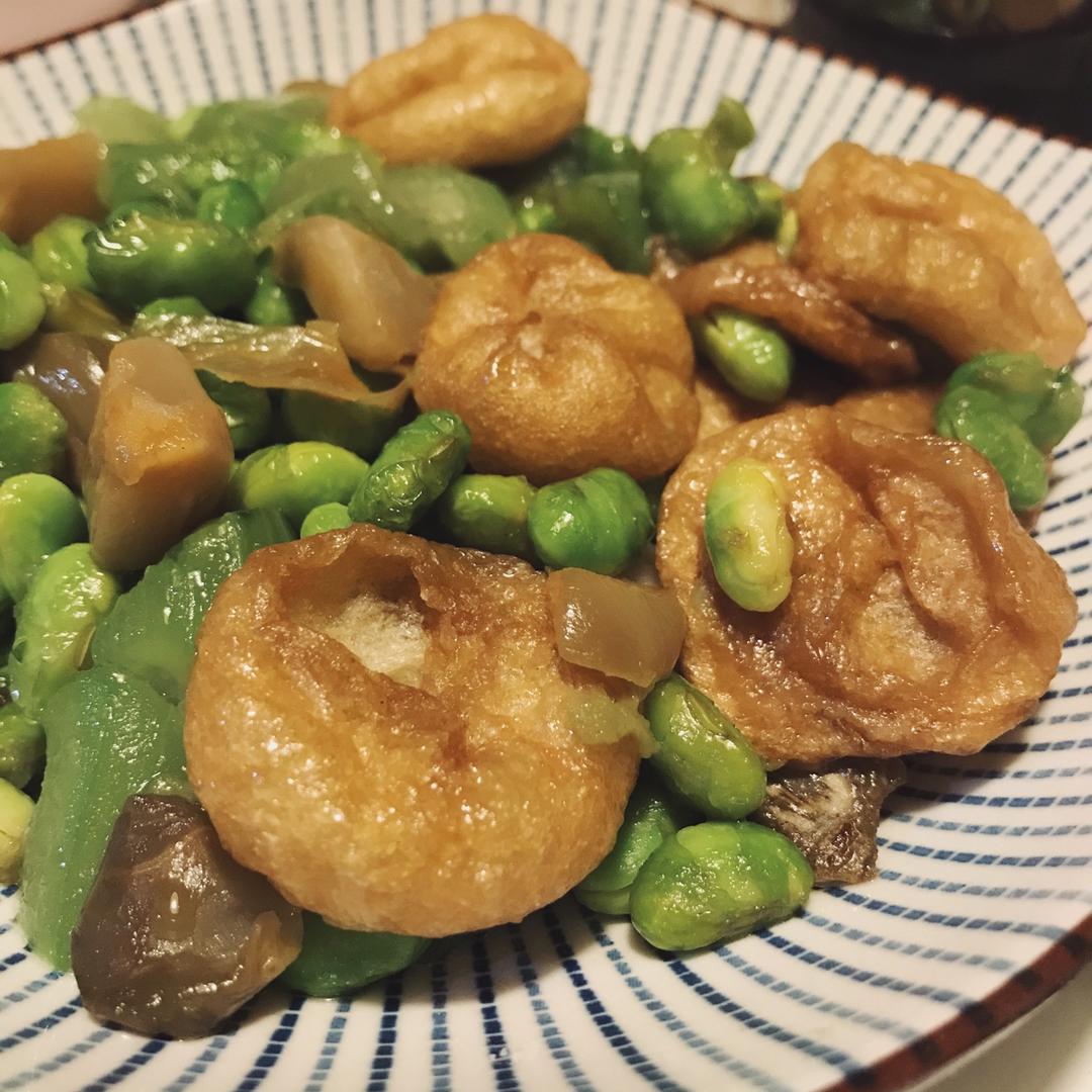 丝瓜毛豆烧油面筋