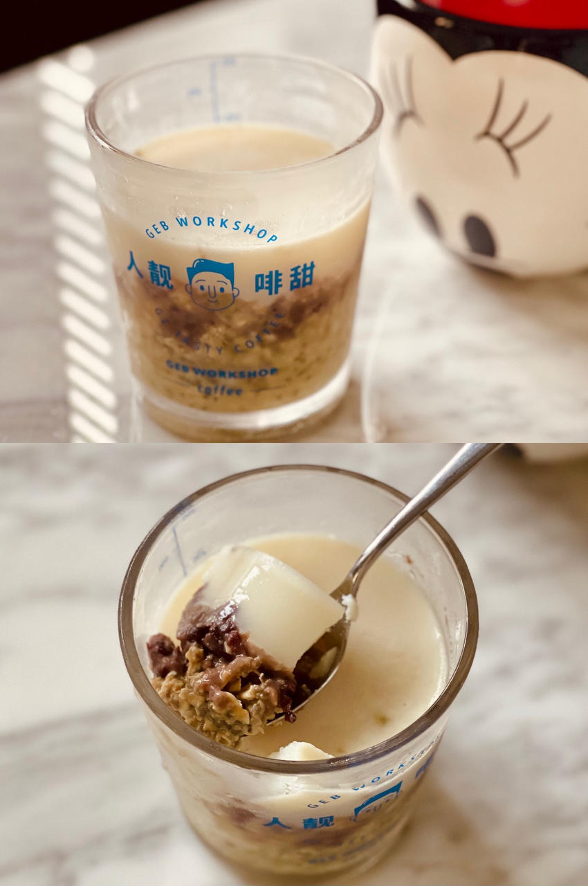 快手抹茶燕麦红豆奶冻布丁杯【健康小食】