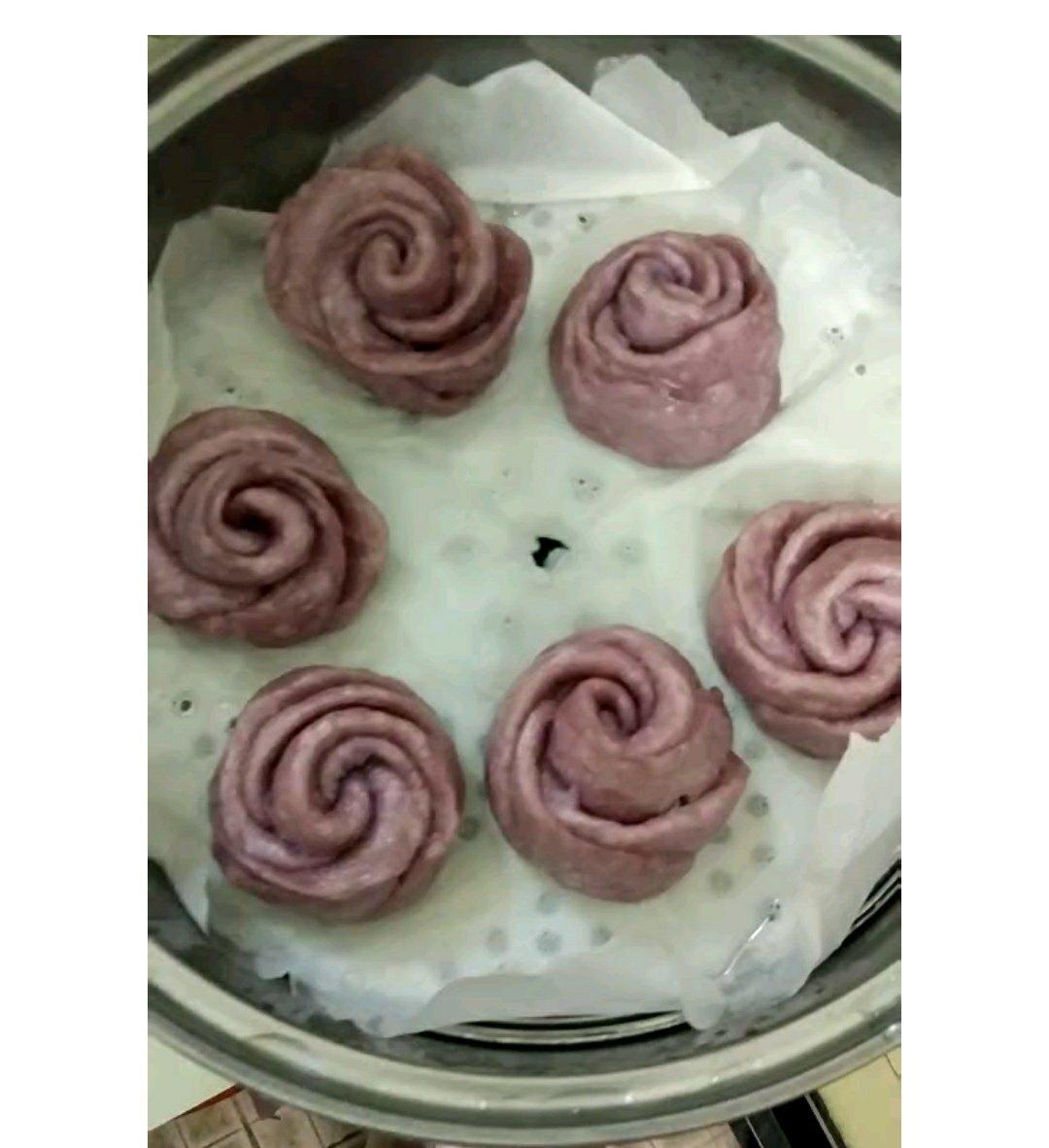 紫甘蓝柠檬玫瑰花馒头