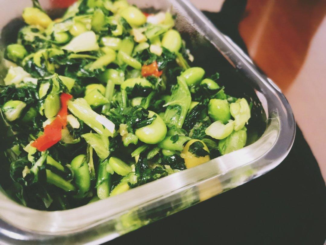 爆腌青菜炒毛豆