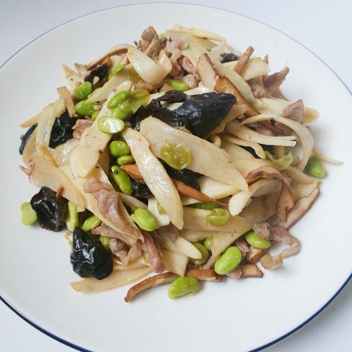 茭白毛豆炒肉丝