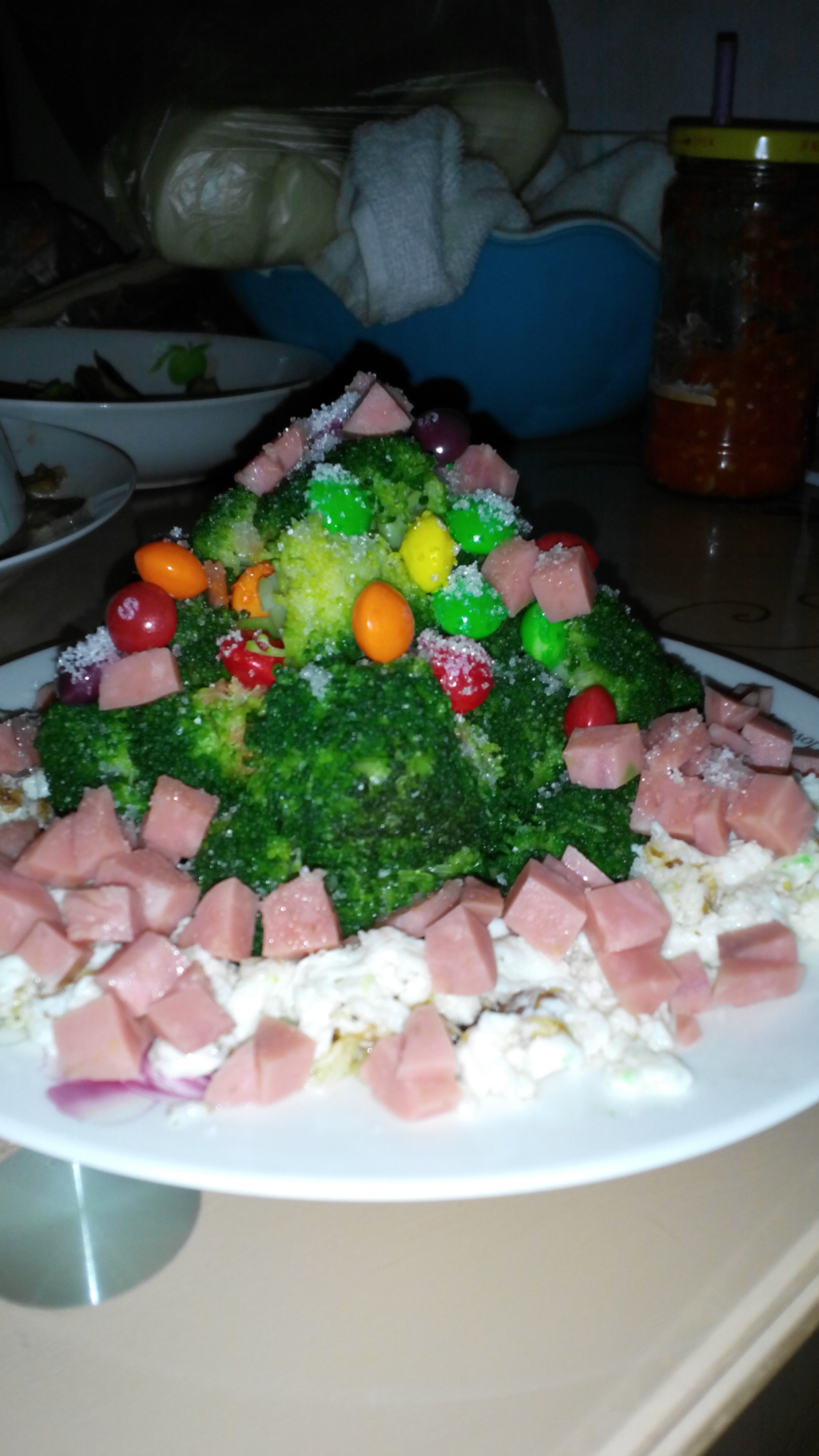 彩豆圣诞树 包含了西兰花和土豆泥~\(≧▽≦)/~