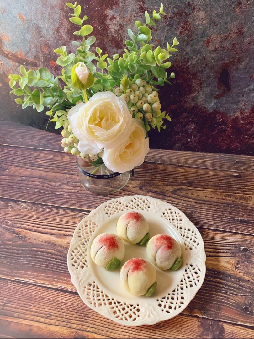mini寿桃🍑伪青团雪媚娘冰皮月饼微波炉版