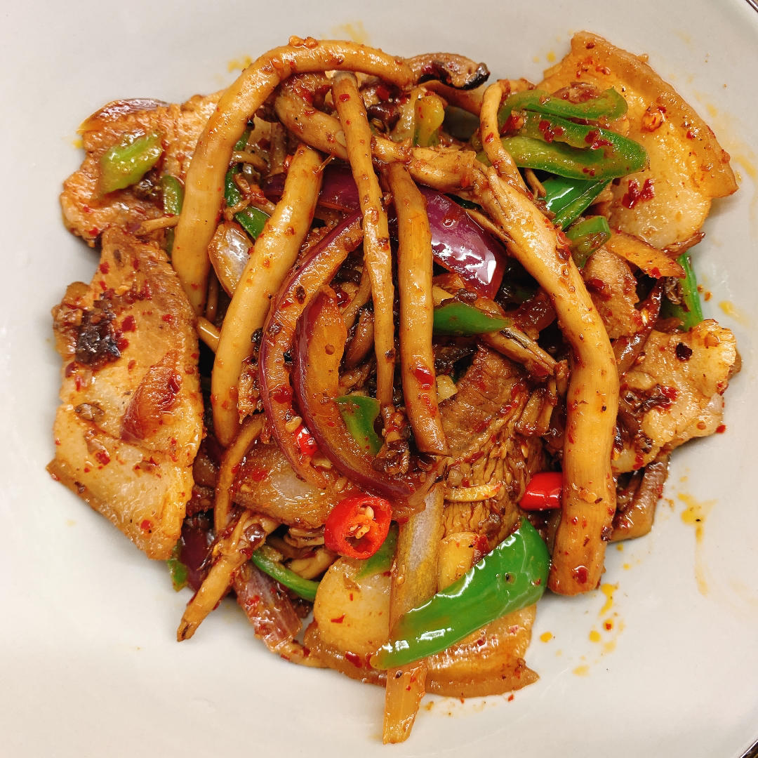 「月澜姐」干锅腊肉茶树菇｜在家做的味道一级棒