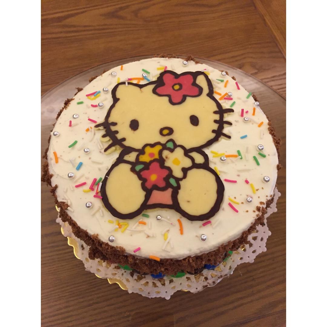 四月物语做的hello kitty巧克力转印蛋糕