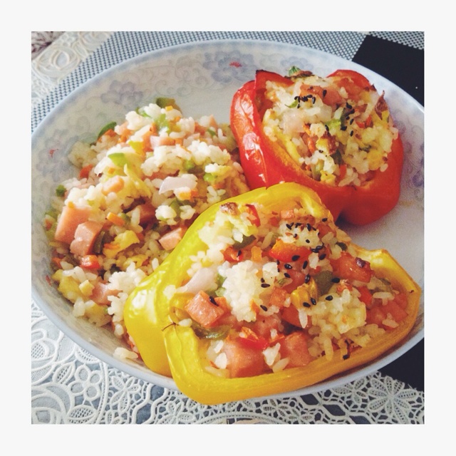 彩椒培根焗饭盅