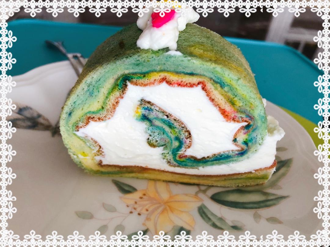 五彩斑斓的彩虹蛋糕卷   #皮黑森林#