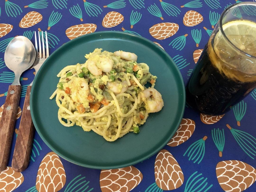 虾仁牛油果意大利面—健身减脂餐