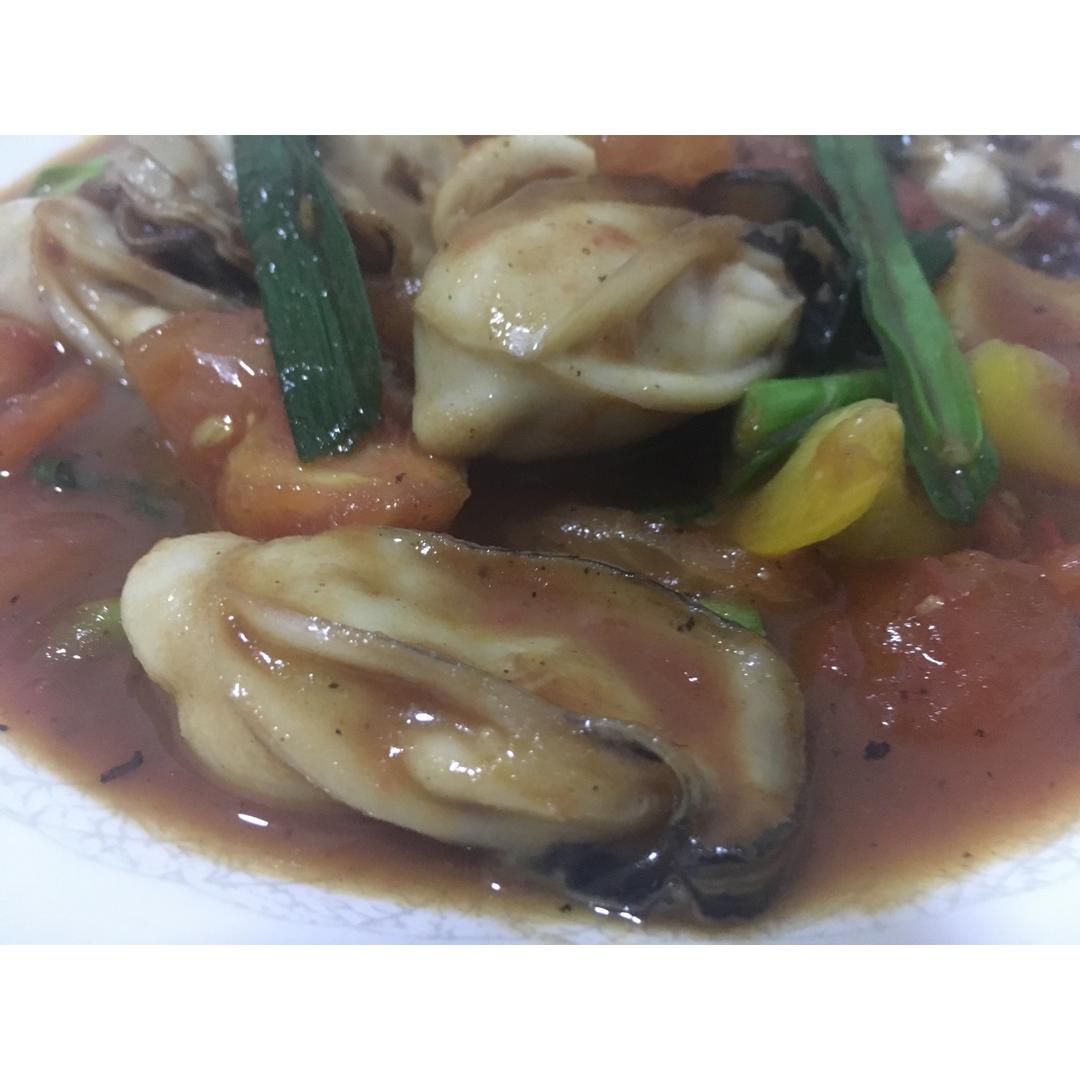 番茄姜蒜炒生蚝