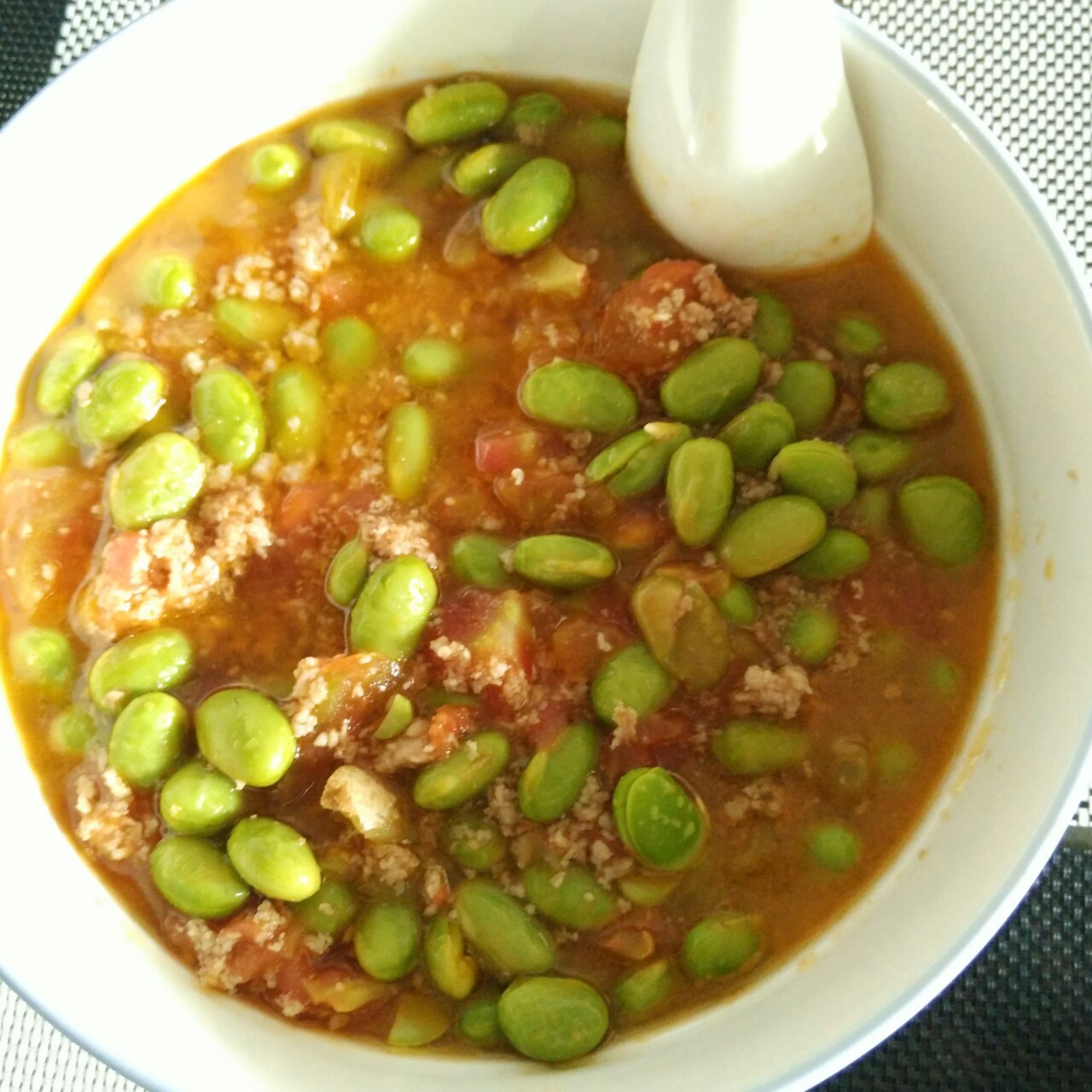 肉末番茄烧毛豆