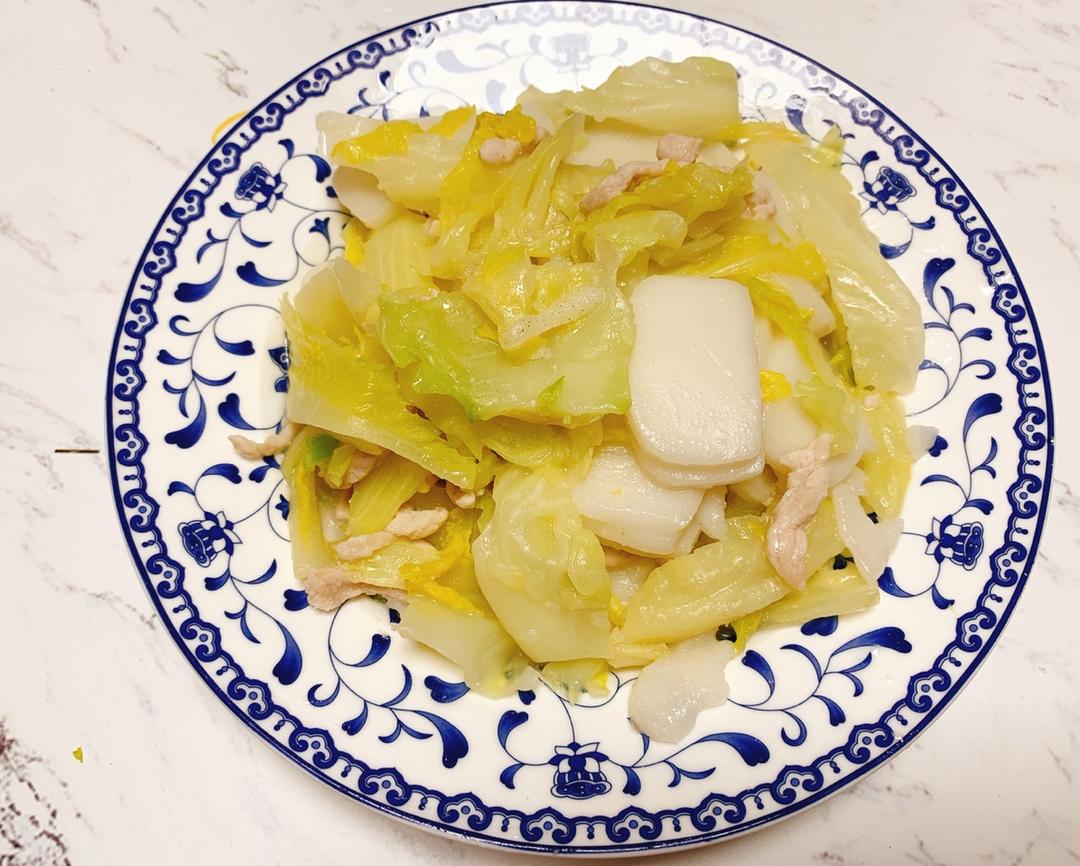 黄芽菜肉丝炒年糕