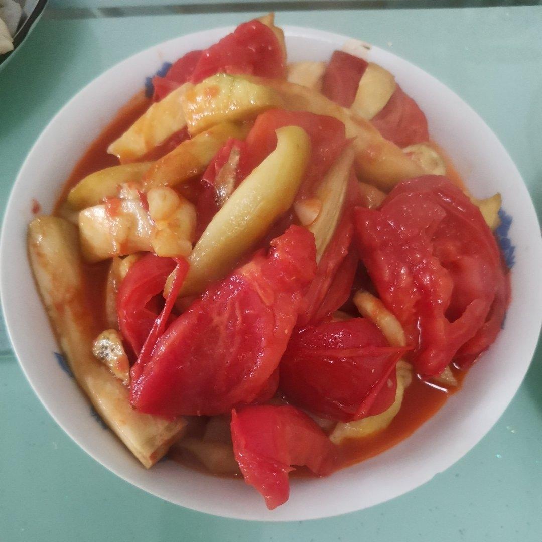 圆茄子炒西红杮