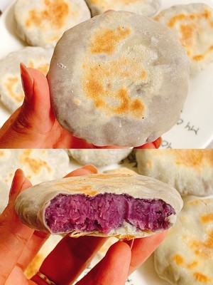 ?低卡小甜点～无油无糖的饺子皮紫薯饼