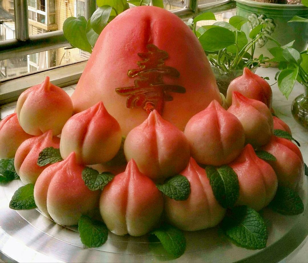 双妈爱上厨房做的双料子母寿桃