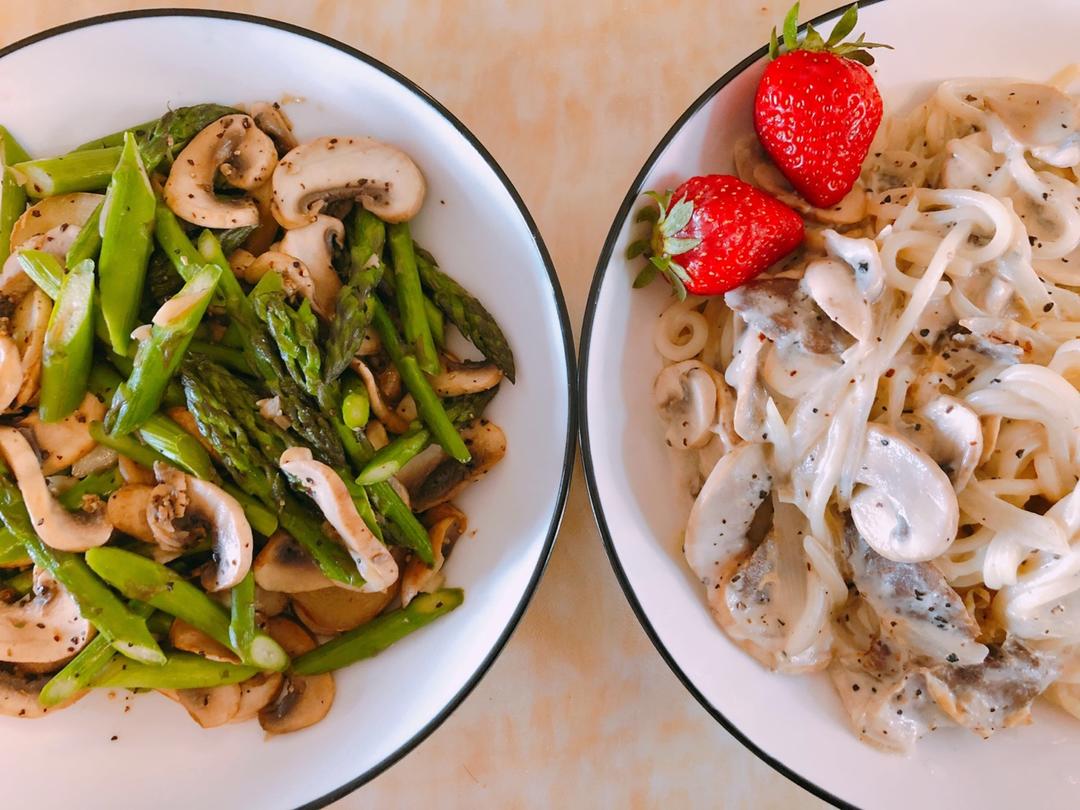 低卡伪白酱奶油培根蘑菇意大利面｜#Healthymeals# 减脂必撸02