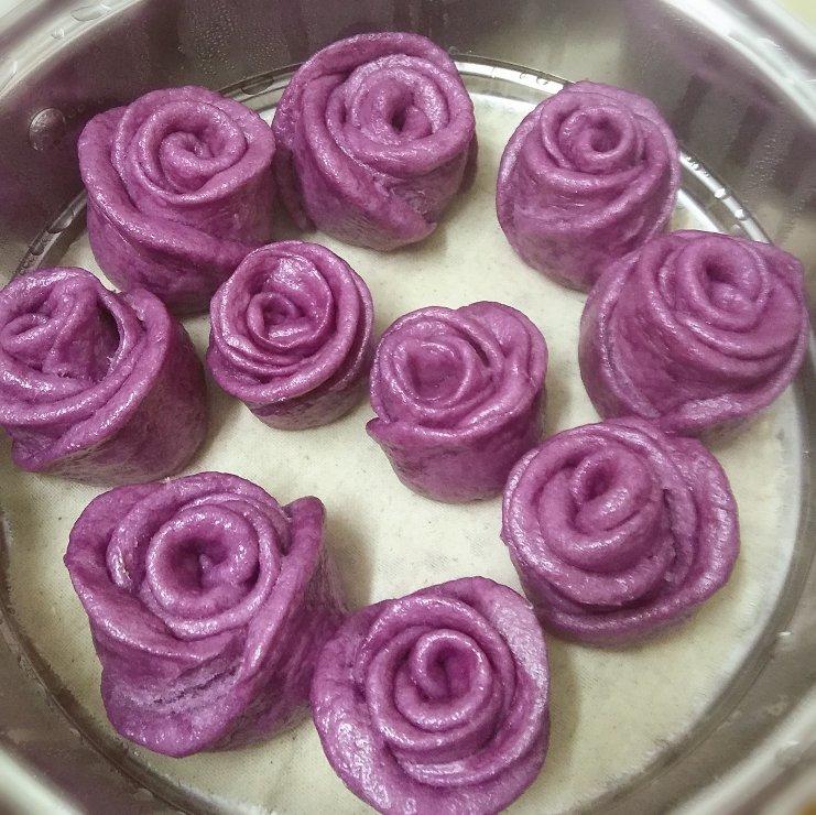 红.╅)ㄣ做的紫薯玫瑰花馒头