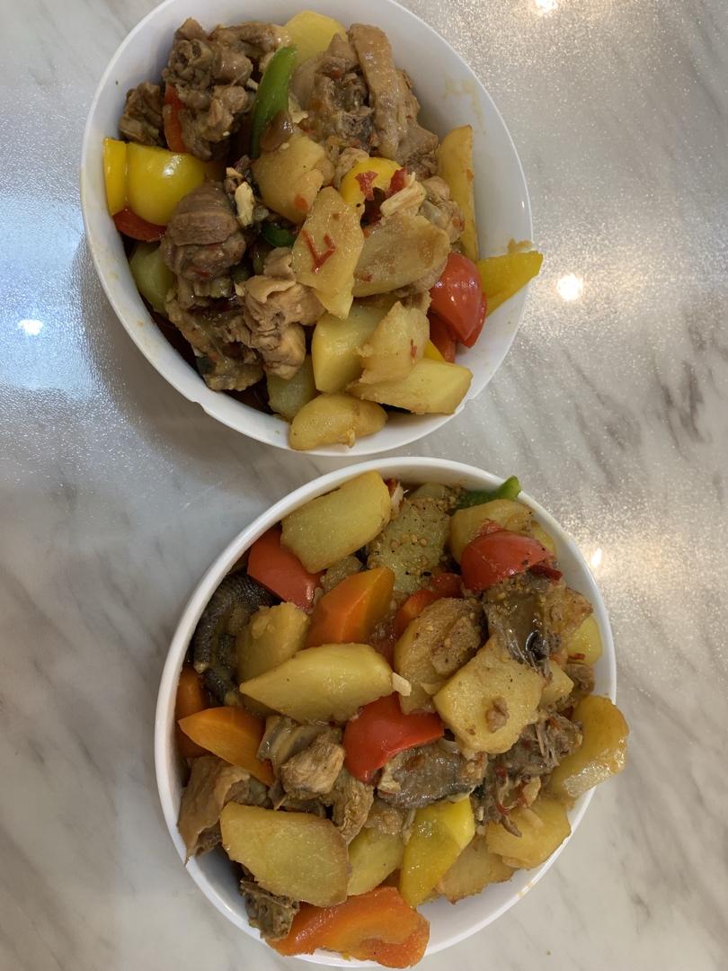 家常大盘鸡加手擀宽面